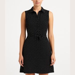Carole Little Black and White Polka Dot Mini Belted Collared Dress